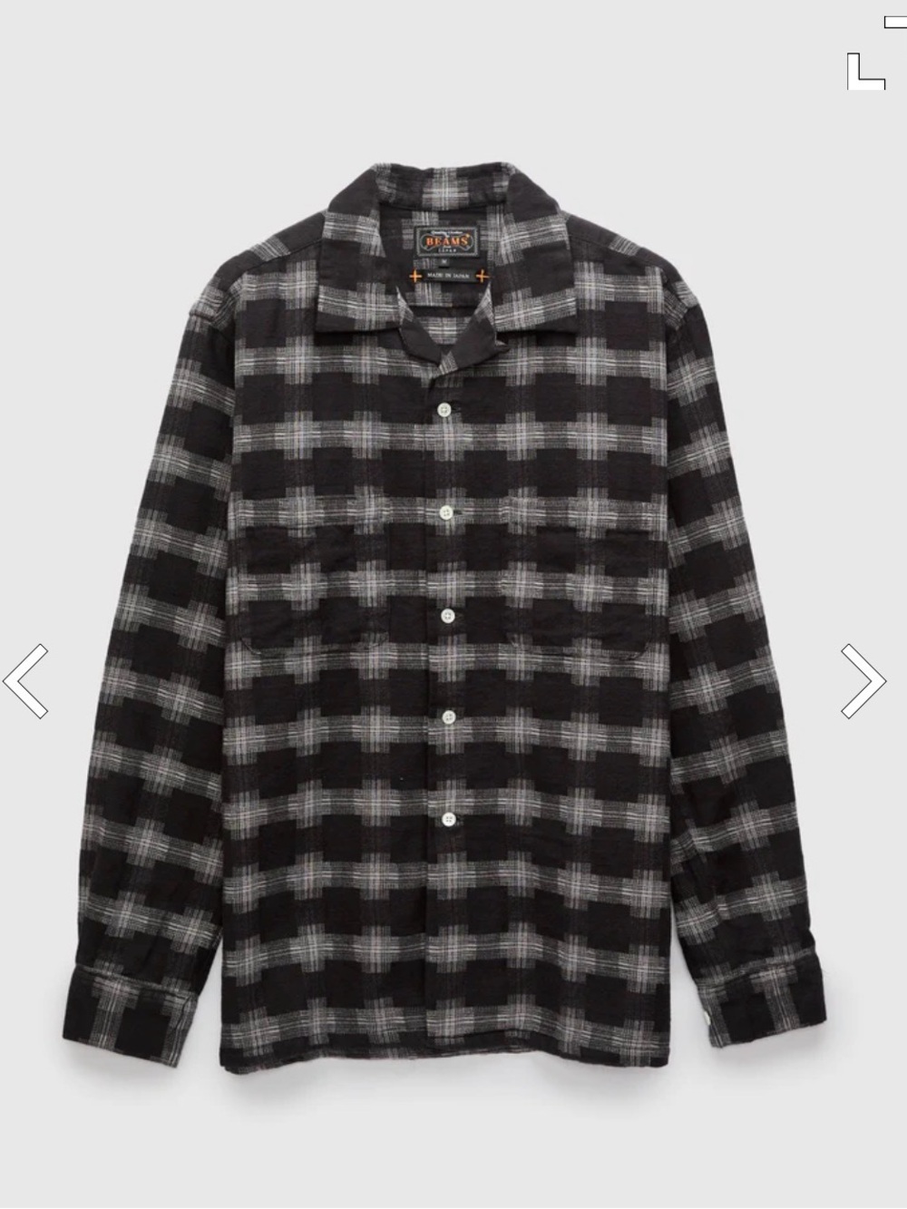 NWT Men’s BEAMS PLUS
Brushed Satin Plaid Open Collar Shirt in Black size Medium